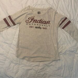 Woman’s Lucky Brand/Indian Motorcycles Cream and Red 3/4 Sleeve Graphic Tee